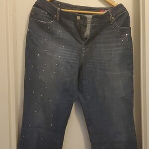 Seven For All Mankind Dark Blue Straight Leg Jeans with Rhinestone Details